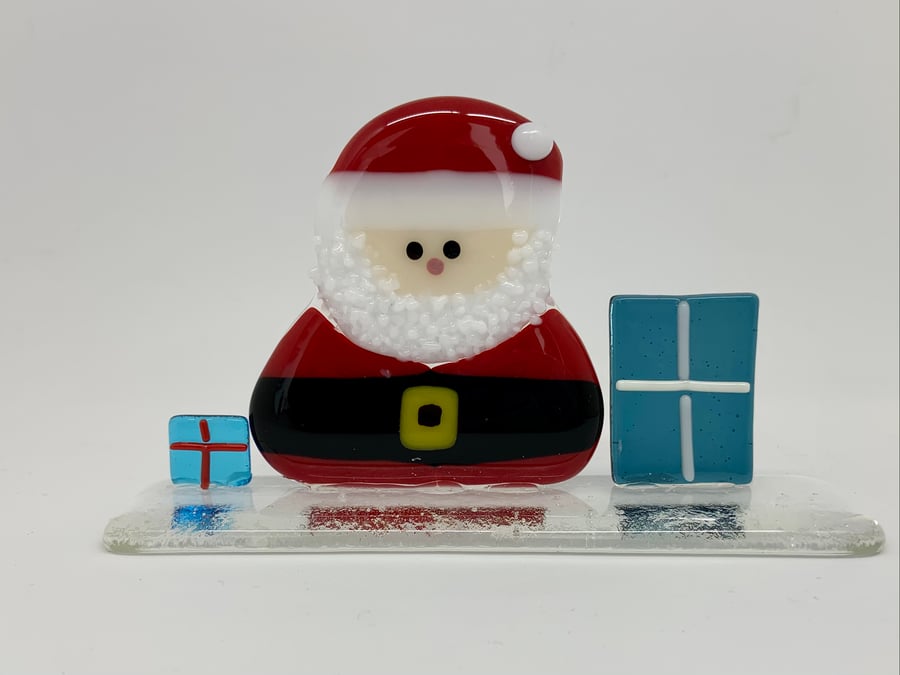 Santa Hand fused Glass Standing decoration 