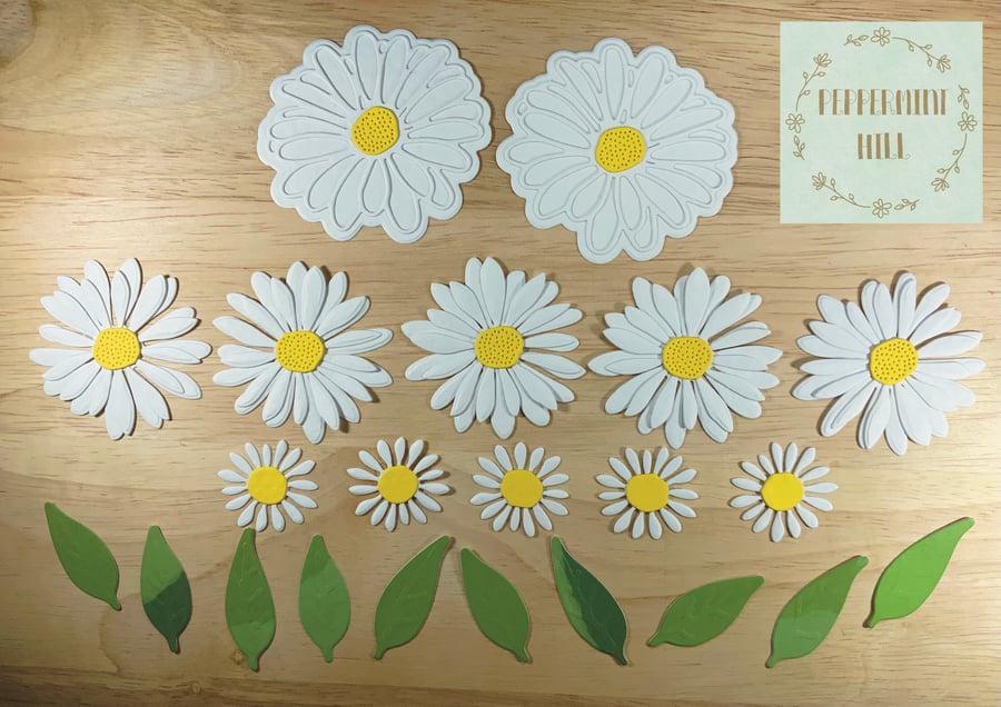 Daisies With Embossed Leaves, Die Cut Card, Various sizes