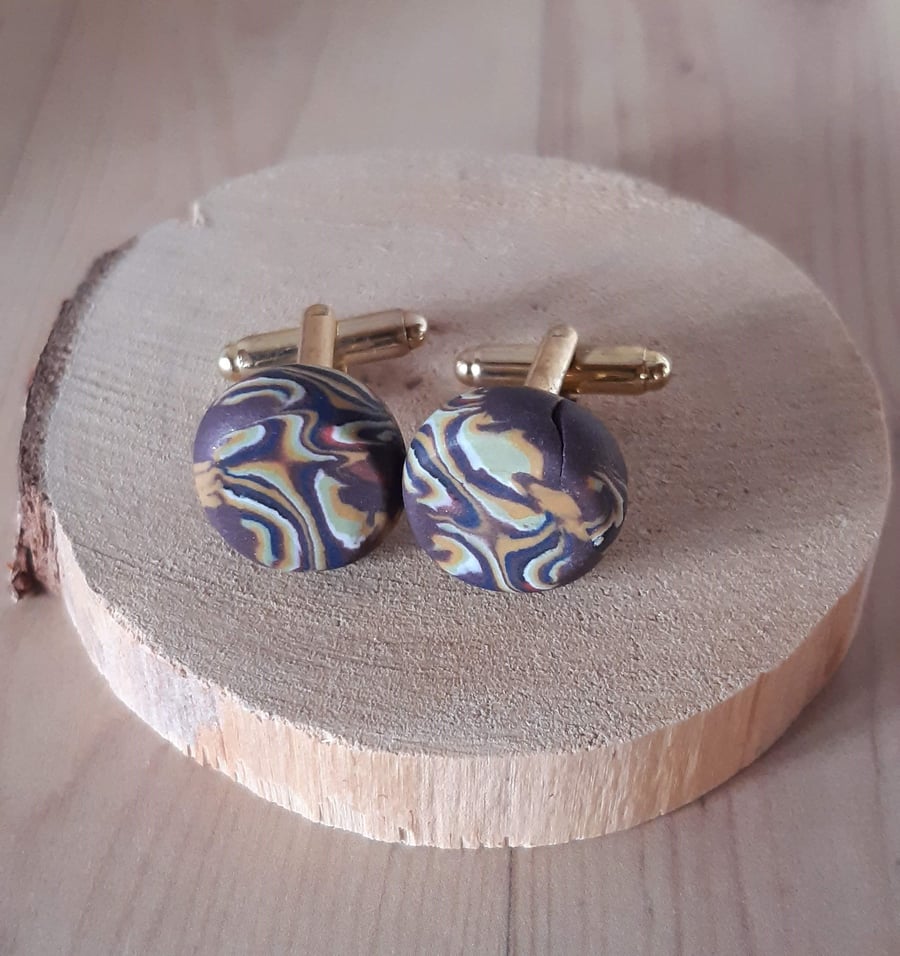 Dark brown multi coloured cufflinks