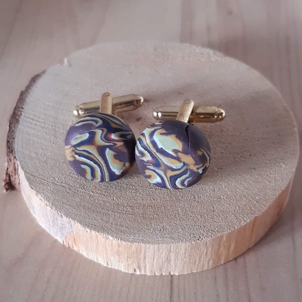 Dark brown multi coloured cufflinks