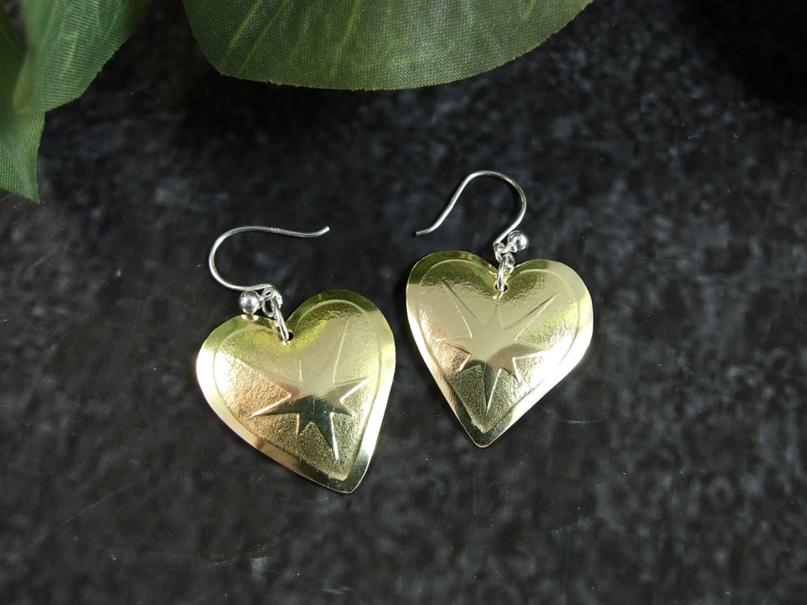 Earrings, Sterling Silver and Brass Heart Star Earrings