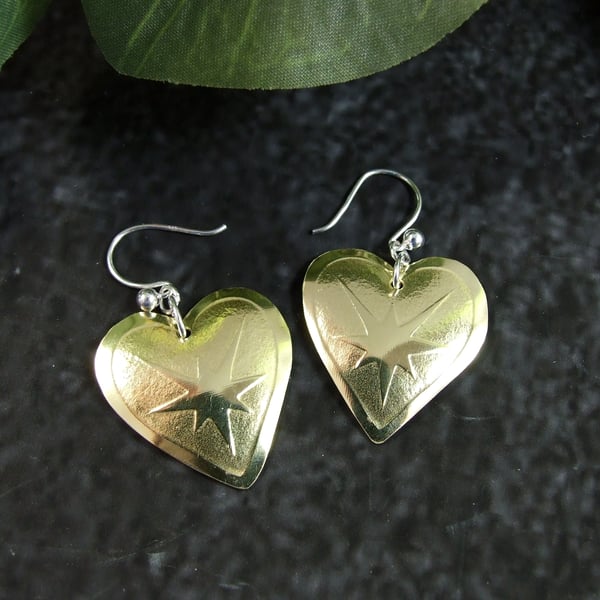 Earrings, Sterling Silver and Brass Heart Star Earrings