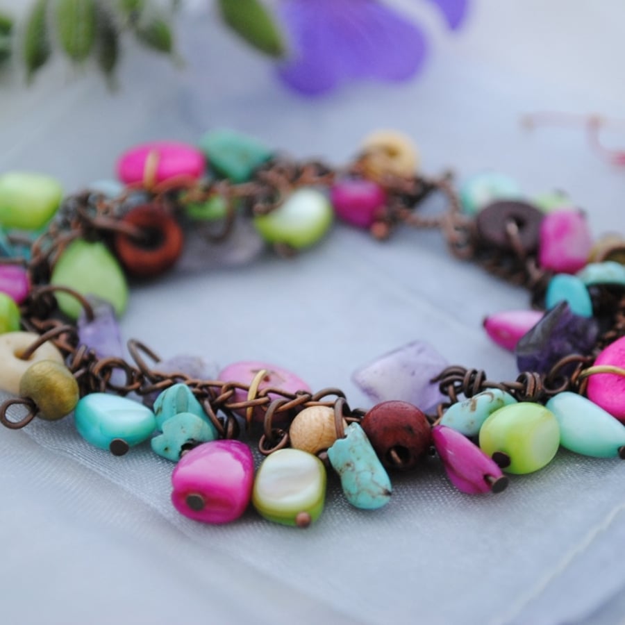 Beach charm bracelet-boho, natural 