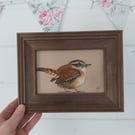 Framed Original Art Soft Pastel Drawing of a Wren 