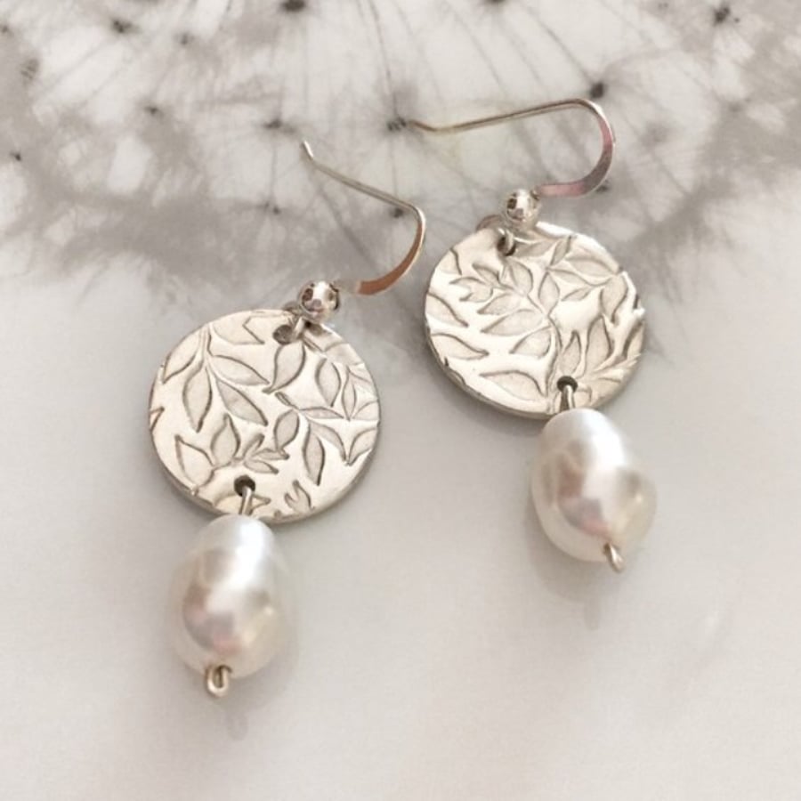 Silver and pearl earrings, Silver earrings, Earrings