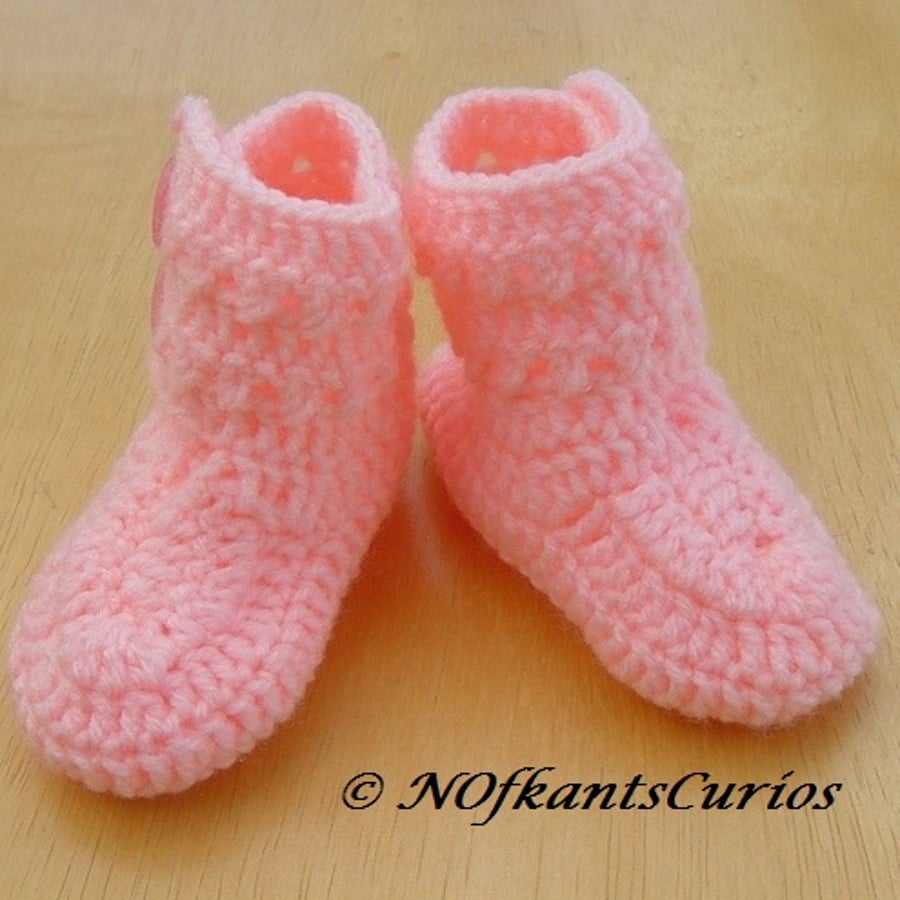 Bright Pink Crocheted Baby Ankle Boots, with Double buttons.