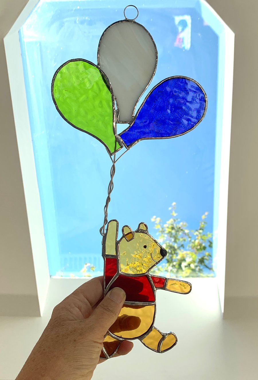 Stained Glass Bear And Balloons Suncatcher - Handmade Decoration