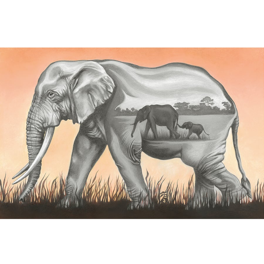 Elephant Art Giclee Print - "Matriarch" - African elephant art, motherhood
