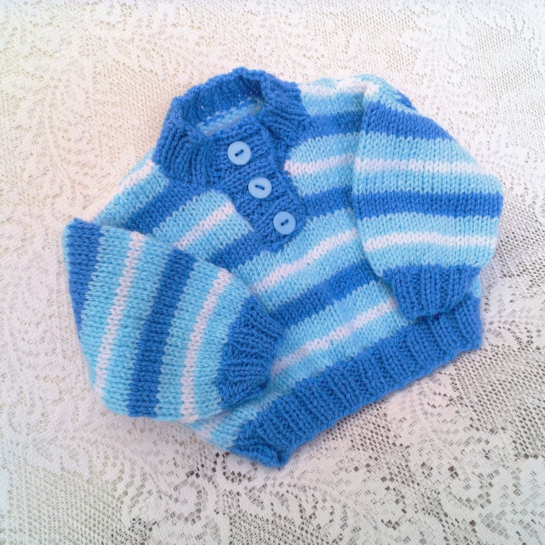 Baby's Blue and White Long Sleeved Jumper, New Baby Gift, Custom Make