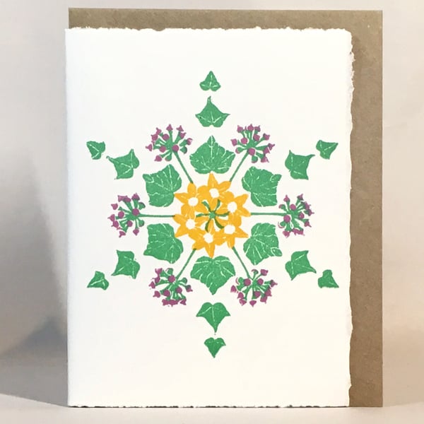 ...& The Ivy - Snowflake Christmas Card  - Original HandPrinted Linocut