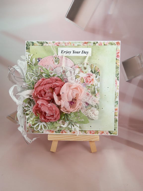 Handmade Floral Greeting Card (77) Includes White Window Box