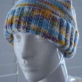 Hand Knitted Hat In A Thick Aran Multi Colour Yarn (A37)