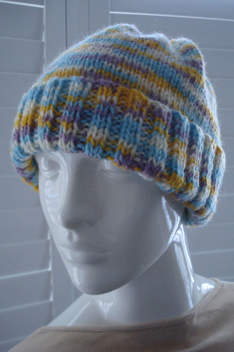 Hand Knitted Hat In A Thick Aran Multi Colour Yarn (A37)