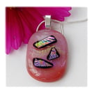Dichroic Glass Pendant 116 Rose Pink Shimmer with silver plated chain