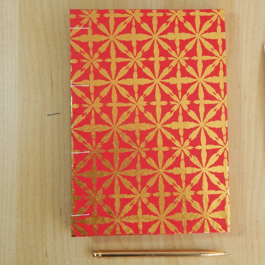 A5 Red and Gold Stars Sketchbook, Journal, Notebook. 