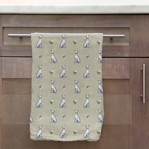 Whippet & Bee Tea Towel