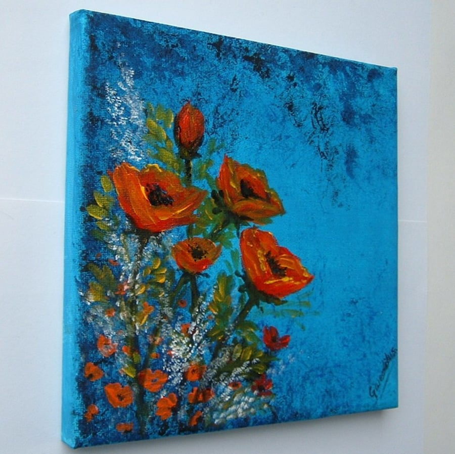 8x8 Box canvas acrylic art painting poppies original ref 292