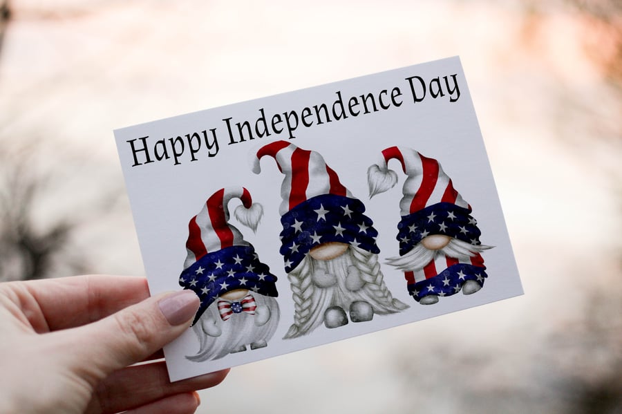 Independence Day Gnome Card, Custom Card For Independence Day, Personalised Card