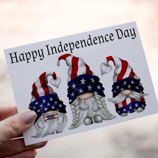 Independence Day Gnome Card, Custom Card For Independence Day, Personalised Card