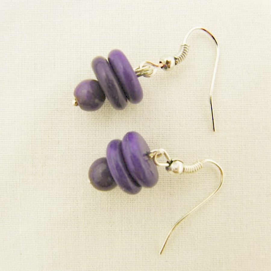 Earrings Made Using Purple Dyed Howlite Beads, Earrings for Pierced Ears