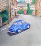 North Hill, Cornwall with Morris Minor Classic Car Watercolour Painting - Image 3
