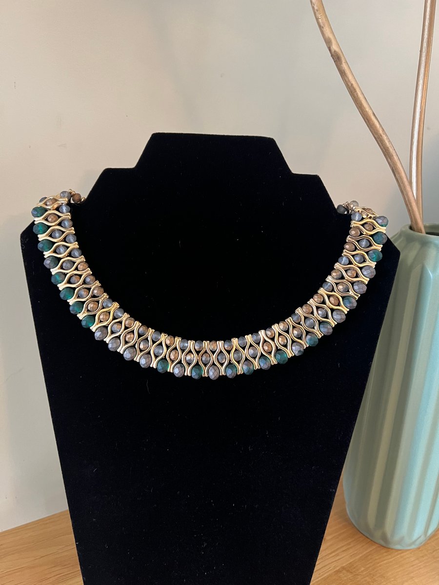 Collar Necklace - Gold Green