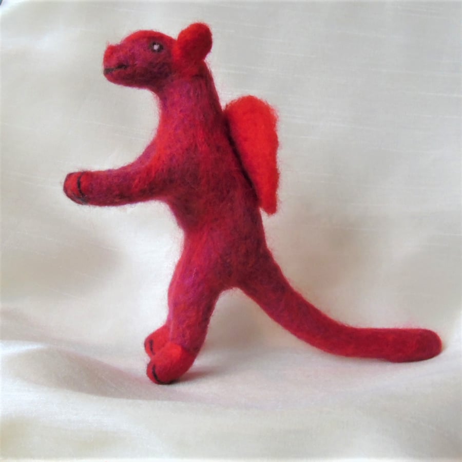 Needle felted dragon, red tones, winged dragon, 