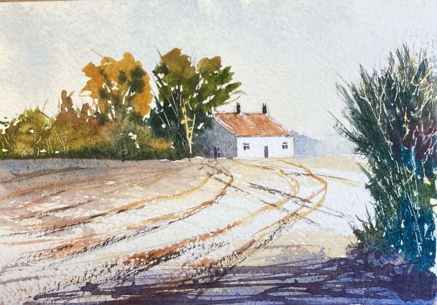 Easby farm study - autumn (Pure Original Watercolour FULLY MOUNTED 8” x 6”)