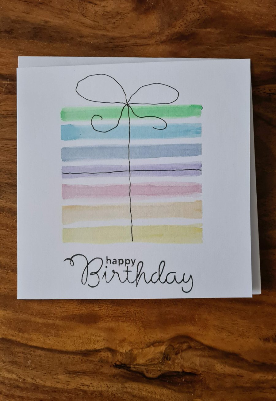 Rainbow gift birthday card handpainted