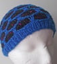 Handspun Knitted Hat, Cap, Beanie or Toque, Royal Blue, Black Merino Wool, Silk - Image 4