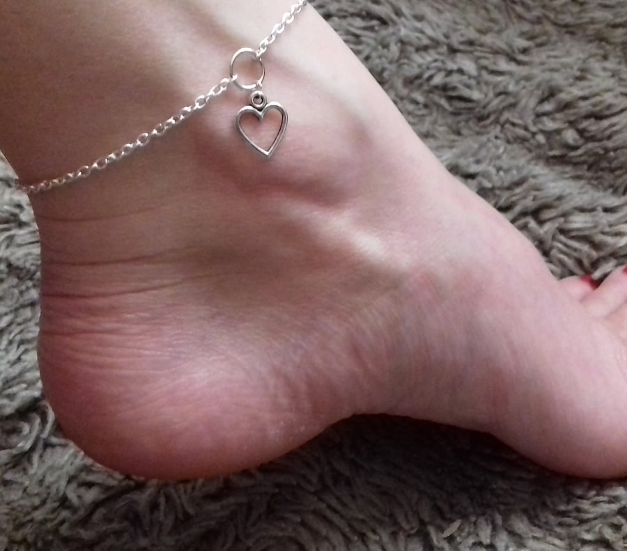 Silver Plate Romantic Heart Anklet Ankle Bracelet