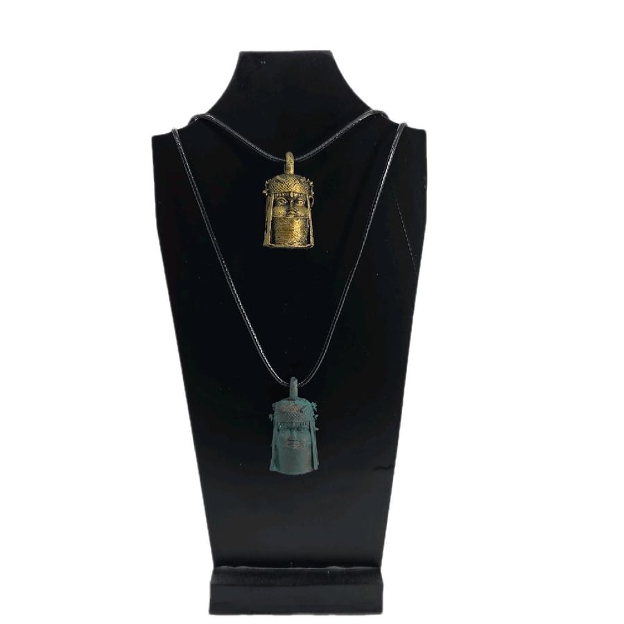 Image of Great head pendant, benin bronze oba, african jewellery, tribal art necklace, 