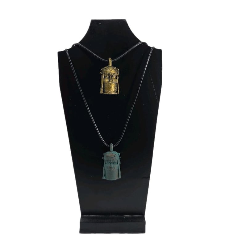 Great head pendant, benin bronze oba, african jewellery, tribal art necklace, 