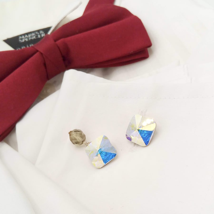 Cuff Links Made With Clear Crystal Elements Buttons With Blue Flecks