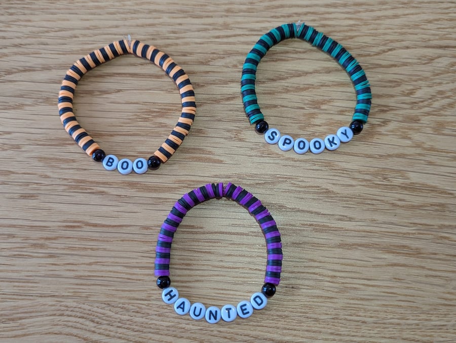 Halloween Bracelets - 3 x Handcrafted Polymer Clay Elasticated Bracelets