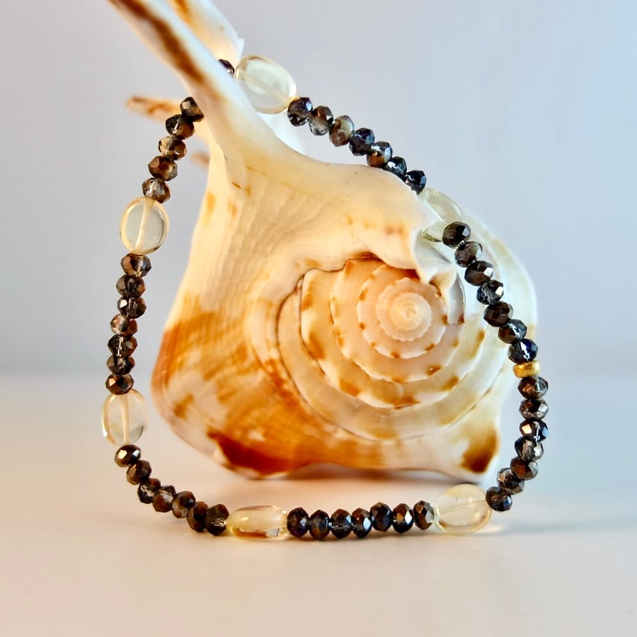 Citrine Nugget Bracelet With Faceted Glass Rondelles - Handmade In Devon