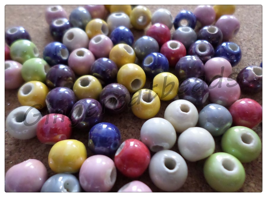 15 x Pearlized Porcelain Beads - Round - 8mm - Mixed Colour 