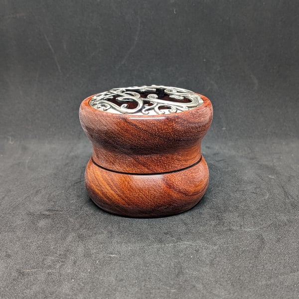 Handcrafted, Lathe Turned, Padauk potpourri bowl with pewter lid