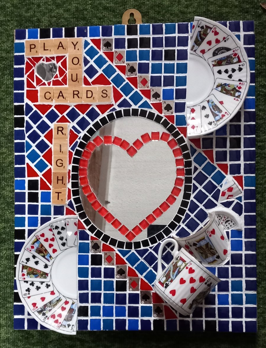 MOSAIC WALL ART FOR CARD PLAYERS MIRROR RECYCLED CHINA CUP SAUCER