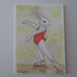 ACEO Bunny Rabbit Ballerina Ballet Dancing Bunny Rabbit Original Painting 023