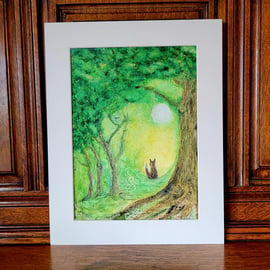 original watercolour of fox in a wood by Norfolk artist