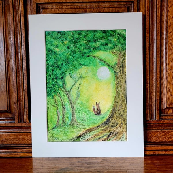 original watercolour of fox in a wood by Norfolk artist