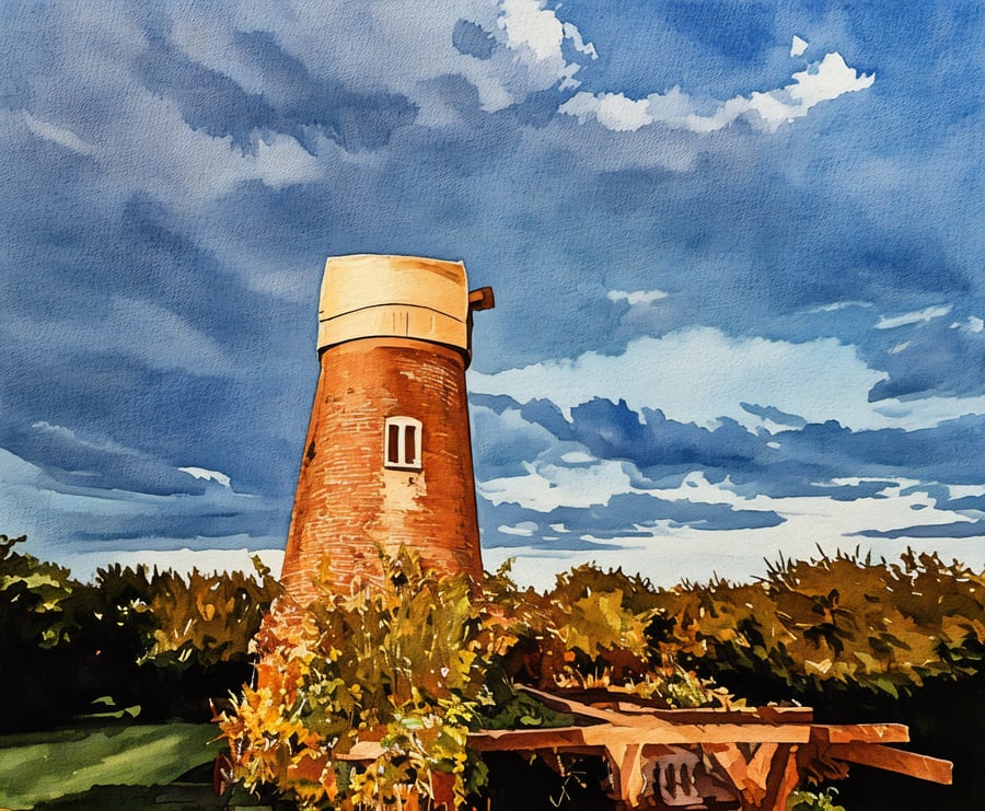 A4 Print Of Red Mill Windmill Norfolk Broads 