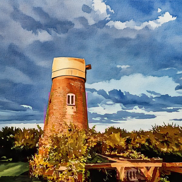 A4 Print Of Red Mill Windmill Norfolk Broads 
