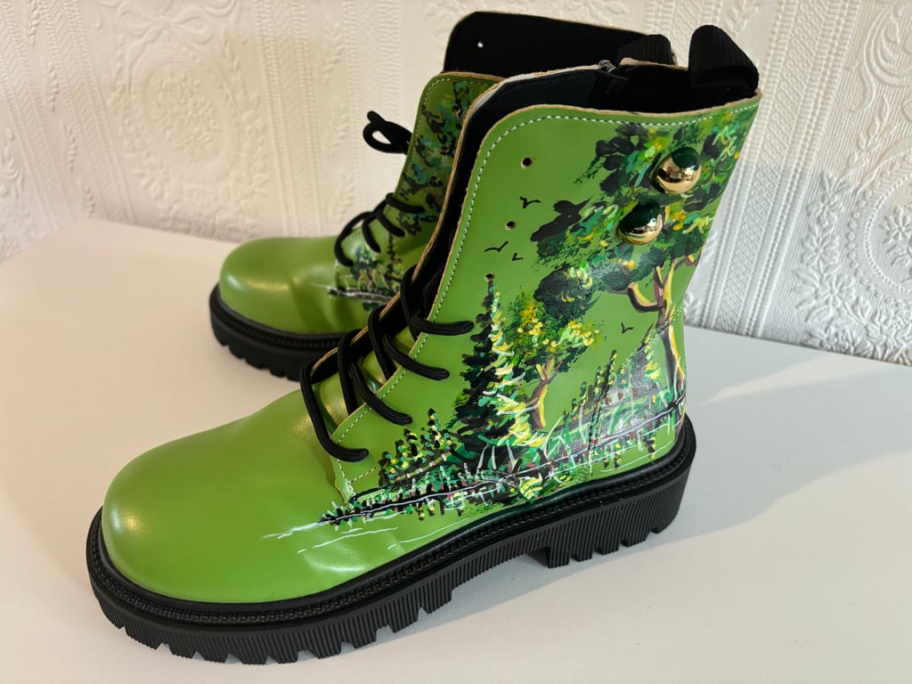 A pair of hand painted and sealed boots by Andrew Jenkins 
