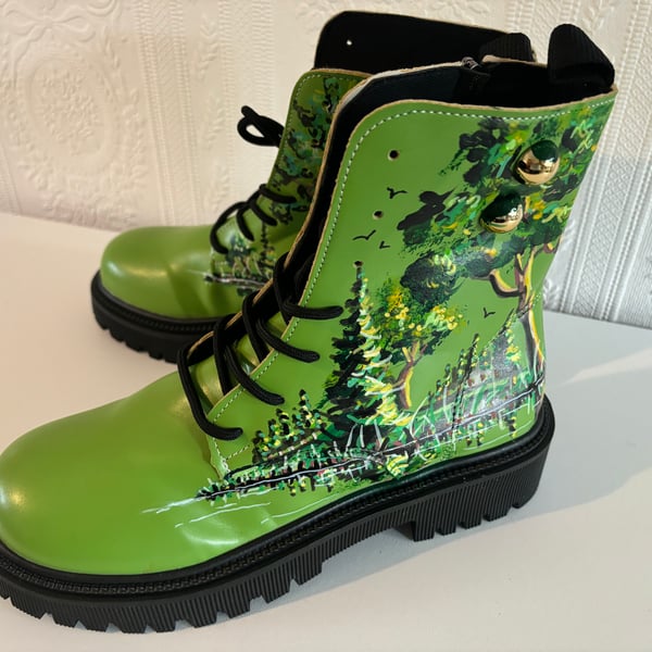 A pair of hand painted and sealed boots by Andrew Jenkins 