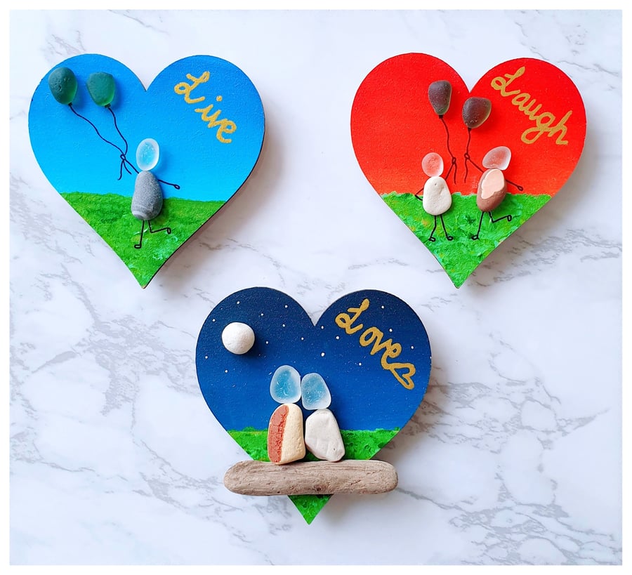 Seaglass magnets "LIVE, LAUGH, LOVE"