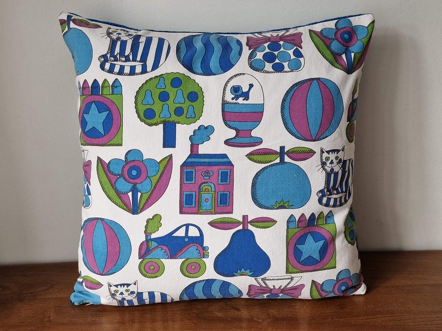 Handmade cushion cover  "Toy Cupboard" by Juliet Glynn Smith vintage fabric