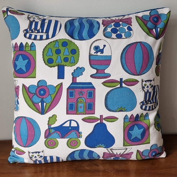 Handmade cushion cover  "Toy Cupboard" by Juliet Glynn Smith vintage fabric