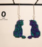 Bright Mismatched Geometric Cat Earrings (Large) Handmade Wood Statement Jewelle - Image 1